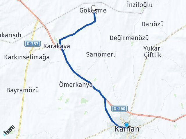 Kırşehir Kaman Gökeşme Kaman Arası Kaç Km - Yol Haritası