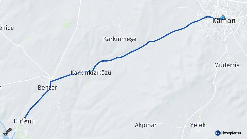 Kırşehir Kaman Hirfanlı Kaman Arası Kaç Km - Yol Haritası