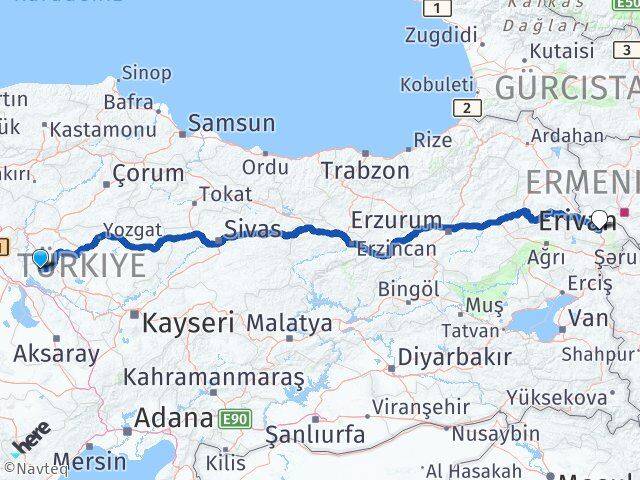 Kırşehir Kaman Iğdır Arası Kaç Km - Yol Haritası