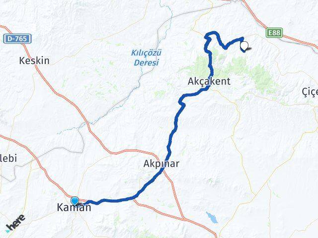 Kırşehir Kaman Kabaklı Çiçekdağı Arası Kaç Km - Yol Haritası