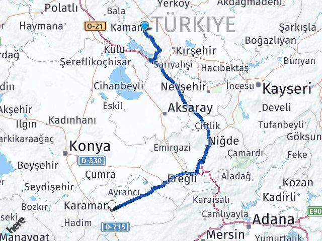 Kırşehir Kaman Karaman Arası Kaç Km - Yol Haritası