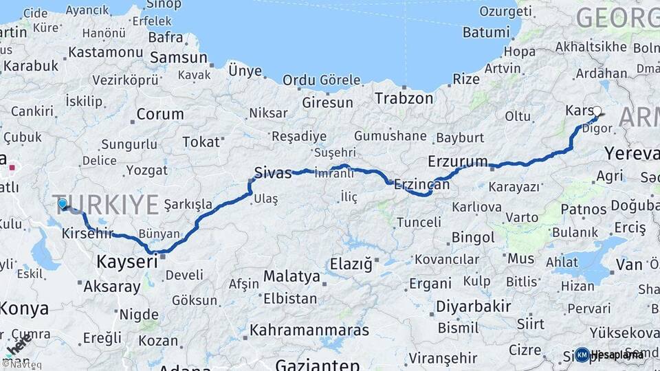 Kırşehir Kaman Kars Arası Kaç Km - Yol Haritası