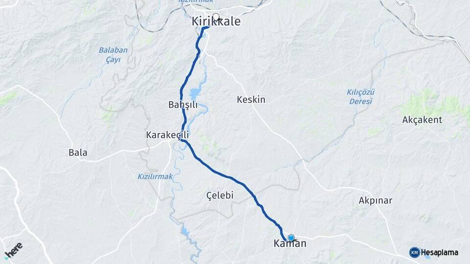 Kırşehir Kaman Kırıkkale Arası Kaç Km - Yol Haritası