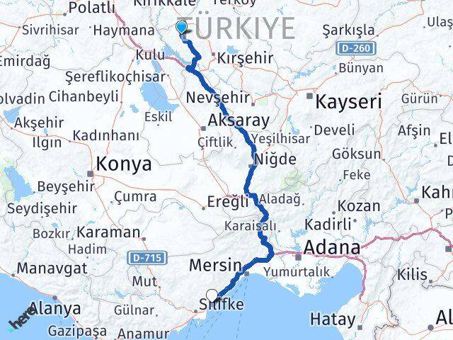Kırşehir Kaman Kızkalesi Erdemli Mersin Arası Kaç Km - Yol Haritası