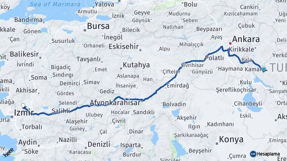 Kırşehir Kaman Manisa Arası Kaç Km - Yol Haritası