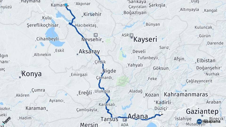 Kırşehir Kaman Osmaniye Arası Kaç Km - Yol Haritası
