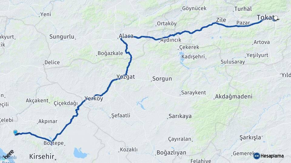 Kırşehir Kaman Tokat Arası Kaç Km - Yol Haritası