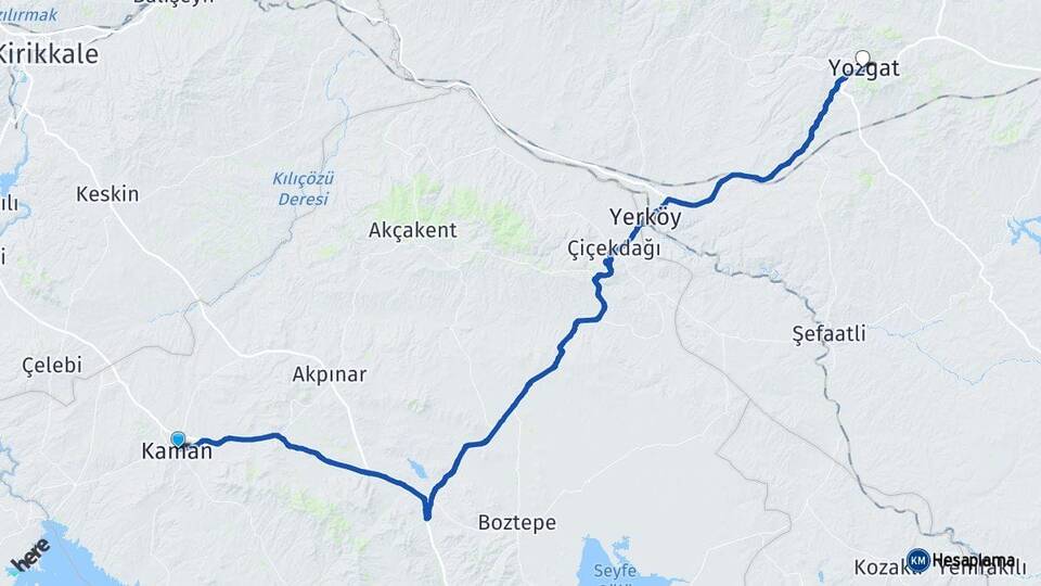Kırşehir Kaman Yozgat Arası Kaç Km - Yol Haritası