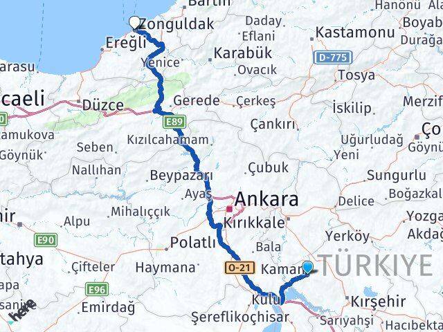 Kırşehir Kaman Zonguldak Arası Kaç Km - Yol Haritası