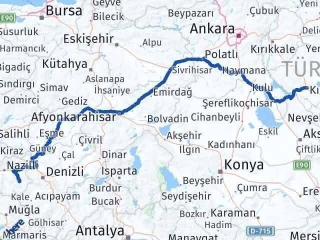 Kırşehir Karacasu Aydın Arası Kaç Km - Yol Haritası
