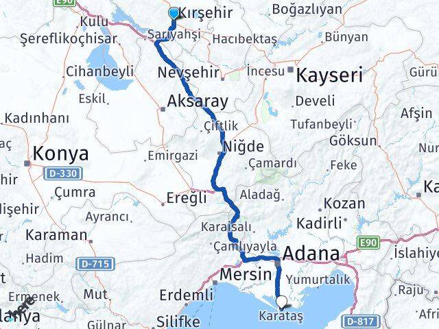 Kırşehir Karataş Adana Arası Kaç Km - Yol Haritası