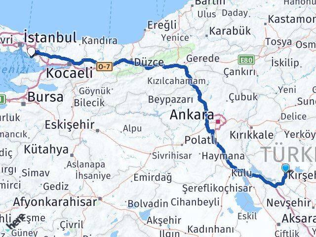 Kırşehir Kartal İstanbul Arası Kaç Km - Yol Haritası