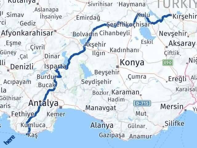 Kırşehir Kaş Antalya Arası Kaç Km - Yol Haritası