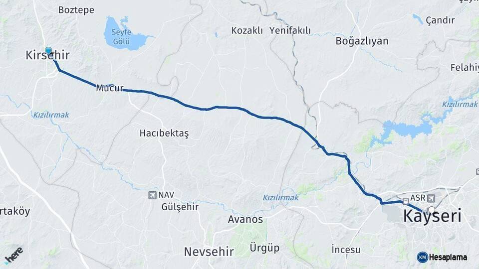 Kırşehir Kayseri Arası Kaç Km - Yol Haritası
