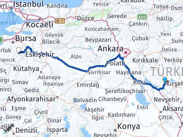 Kırşehir Keles Bursa Arası Kaç Km - Yol Haritası