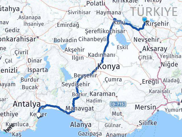 Kırşehir Kemer Antalya Arası Kaç Km - Yol Haritası