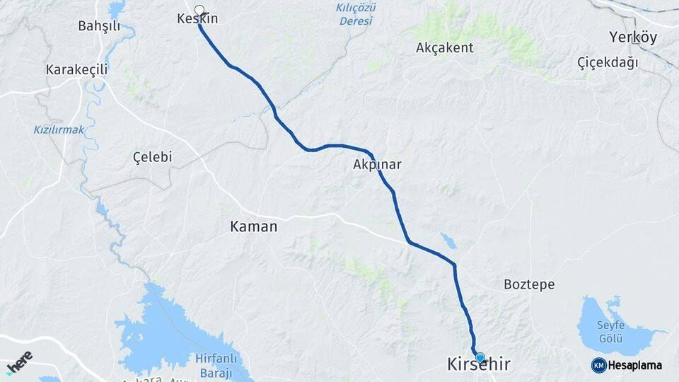 Kırşehir Keskin Kırıkkale Arası Kaç Km - Yol Haritası