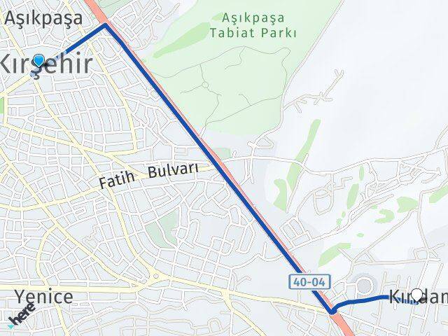 Kırşehir Kındam Arası Kaç Km - Yol Haritası