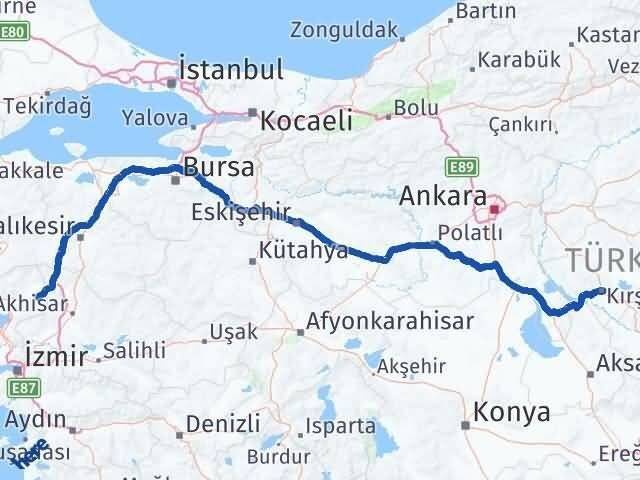 Kırşehir Kınık İzmir Arası Kaç Km - Yol Haritası