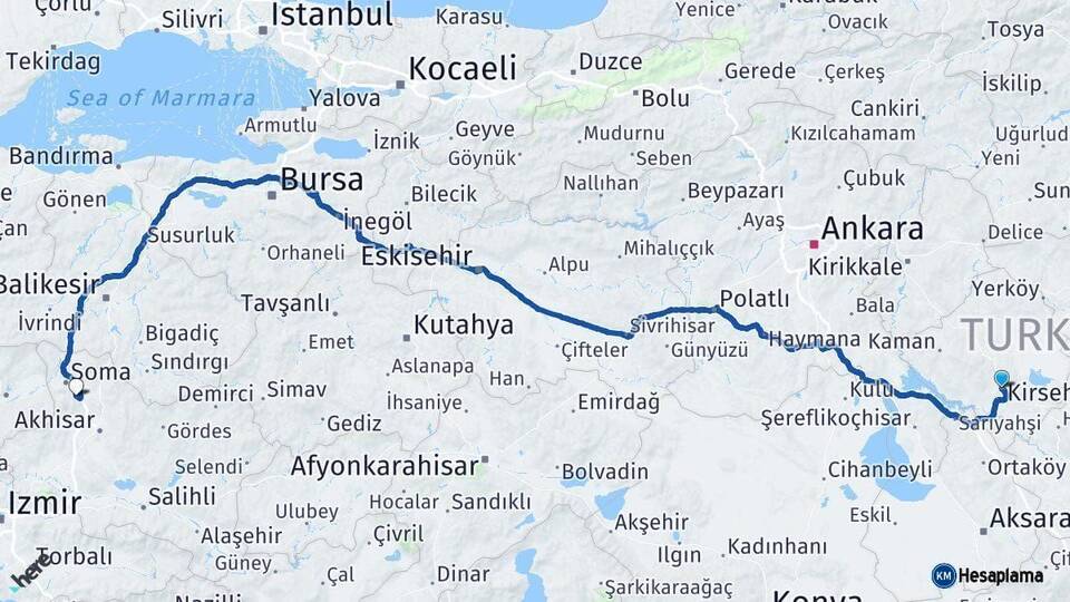 Kırşehir Kırkağaç Manisa Arası Kaç Km - Yol Haritası