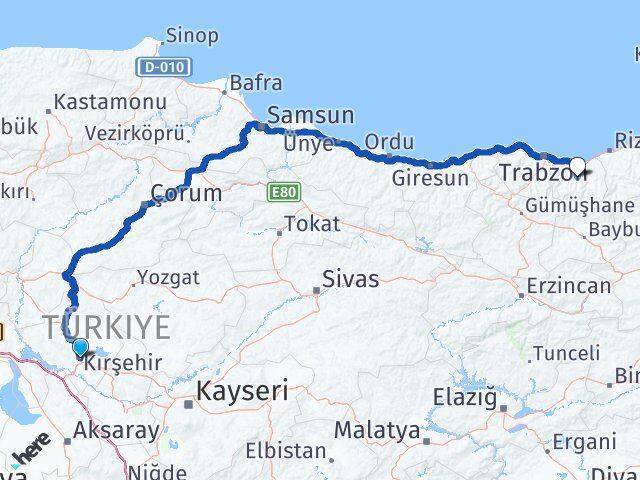 Kırşehir Köprübaşı Trabzon Arası Kaç Km - Yol Haritası