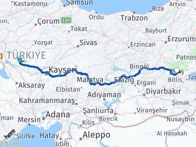 Kırşehir Korkut Muş Arası Kaç Km - Yol Haritası