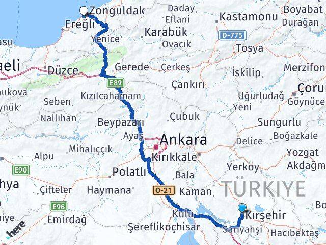Kırşehir Kozlu Zonguldak Arası Kaç Km - Yol Haritası
