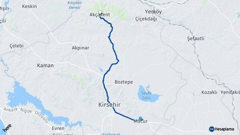 Kırşehir Mucur Akçakent Arası Kaç Km - Yol Haritası