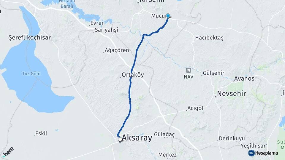 Kırşehir Mucur Aksaray Arası Kaç Km - Yol Haritası