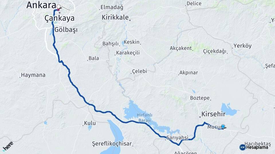 Kırşehir Mucur Ankara Arası Kaç Km - Yol Haritası