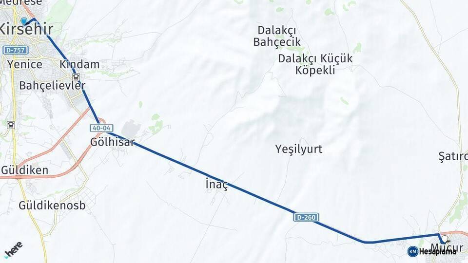 Kırşehir Mucur Arası Kaç Km - Yol Haritası