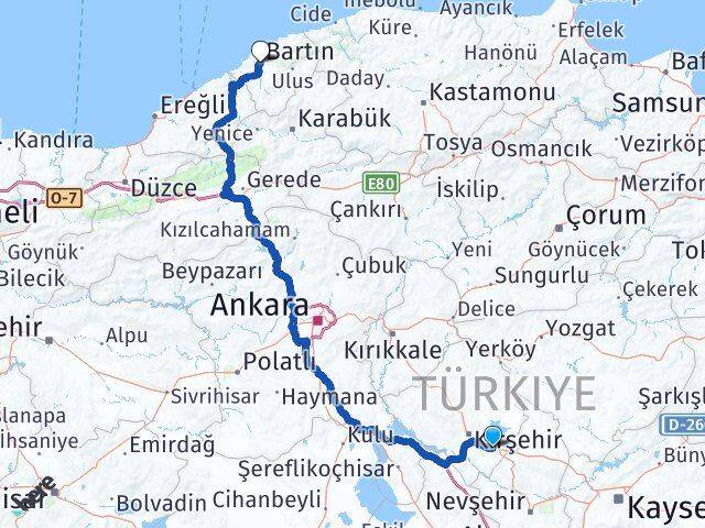 Kırşehir Mucur Bartın Arası Kaç Km - Yol Haritası