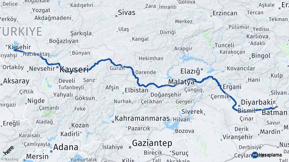Kırşehir Mucur Batman Arası Kaç Km - Yol Haritası