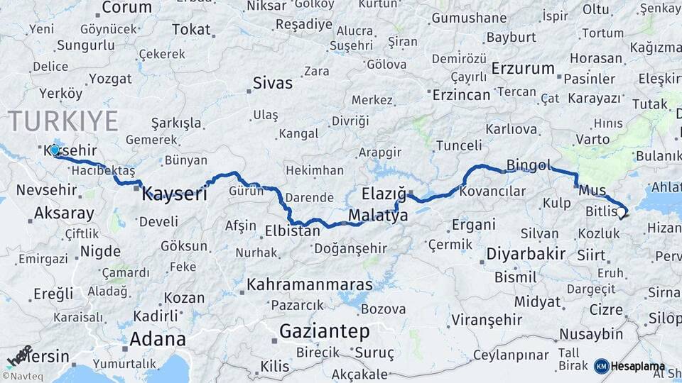 Kırşehir Mucur Bitlis Arası Kaç Km - Yol Haritası