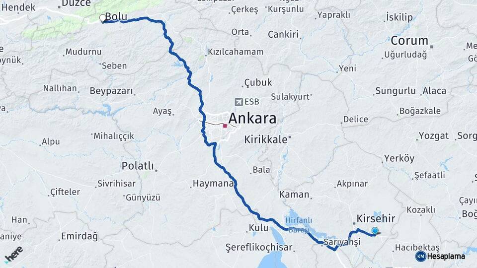 Kırşehir Mucur Bolu Arası Kaç Km - Yol Haritası
