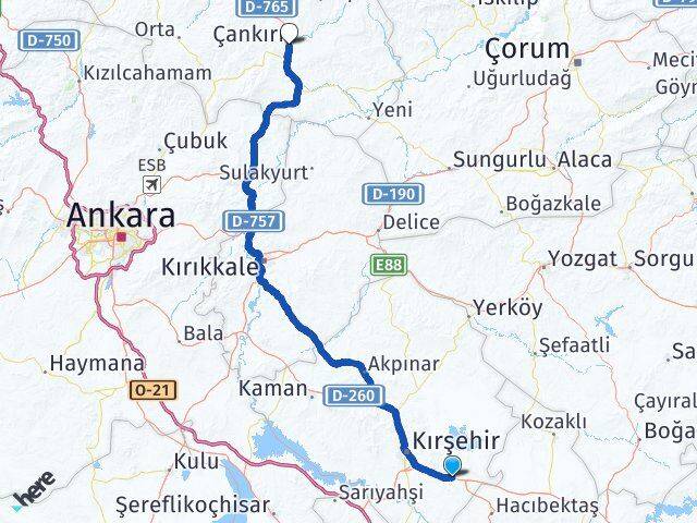 Kırşehir Mucur Çankırı Arası Kaç Km - Yol Haritası