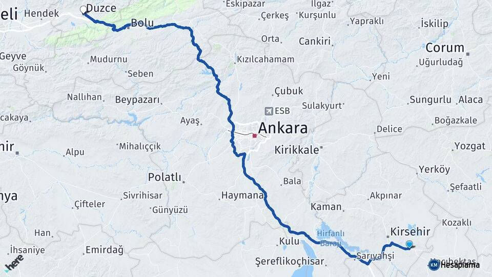Kırşehir Mucur Düzce Arası Kaç Km - Yol Haritası