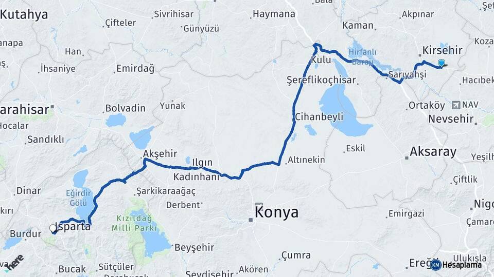 Kırşehir Mucur Isparta Arası Kaç Km - Yol Haritası