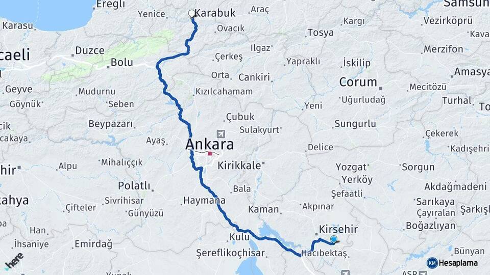 Kırşehir Mucur Karabük Arası Kaç Km - Yol Haritası