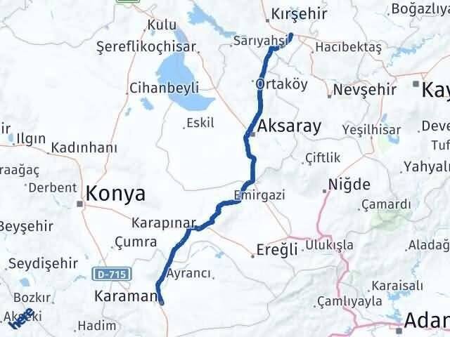 Kırşehir Mucur Karaman Arası Kaç Km - Yol Haritası