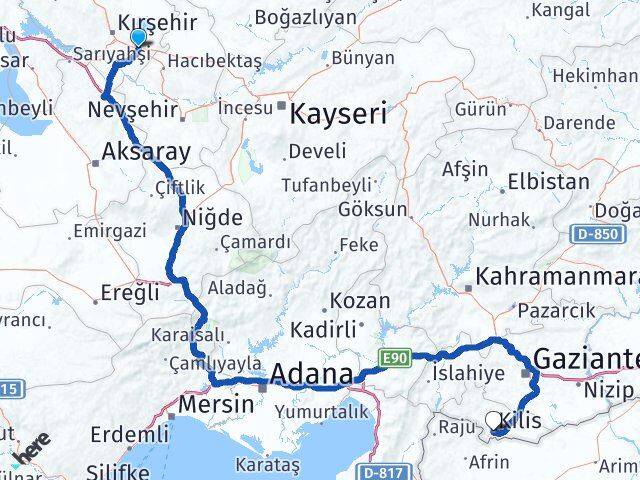 Kırşehir Mucur Kilis Arası Kaç Km - Yol Haritası