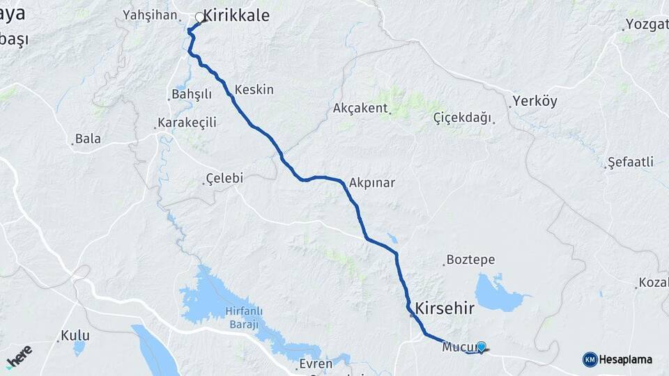 Kırşehir Mucur Kırıkkale Arası Kaç Km - Yol Haritası