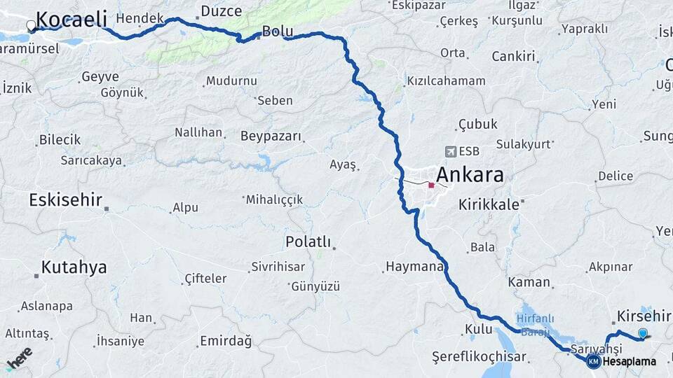 Kırşehir Mucur Kocaeli Arası Kaç Km - Yol Haritası