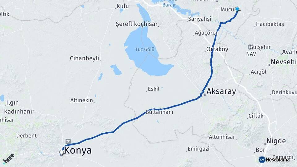 Kırşehir Mucur Konya Arası Kaç Km - Yol Haritası