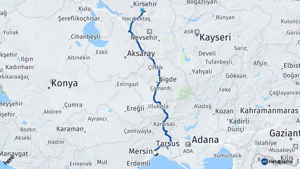 Kırşehir Mucur Mersin Arası Kaç Km - Yol Haritası