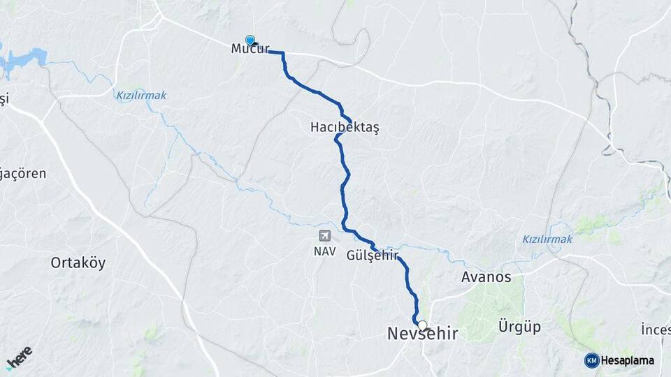 Kırşehir Mucur Nevşehir Arası Kaç Km - Yol Haritası