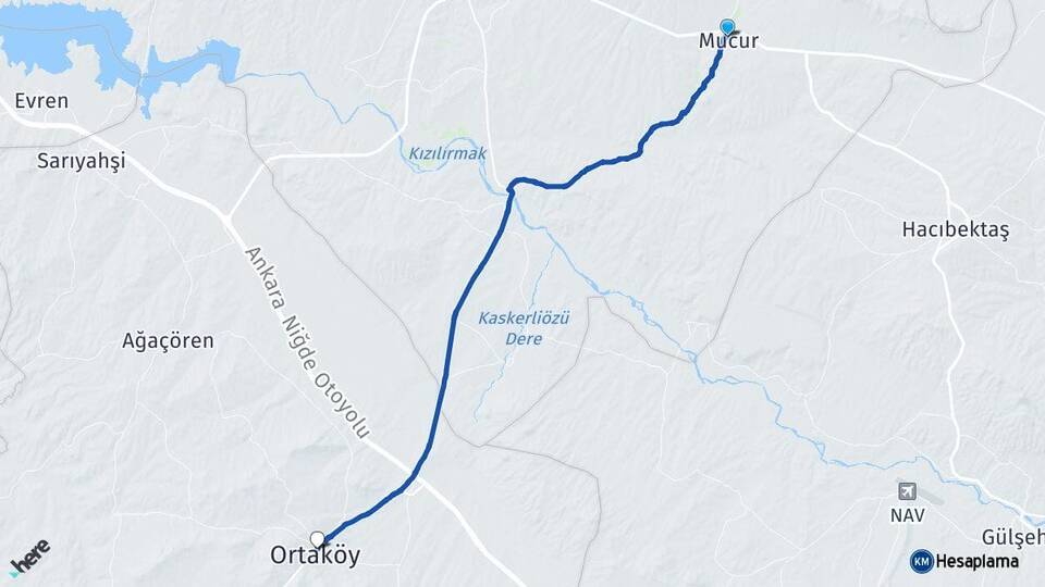 Kırşehir Mucur Ortaköy Aksaray Arası Kaç Km - Yol Haritası