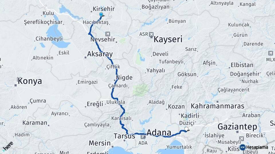 Kırşehir Mucur Osmaniye Arası Kaç Km - Yol Haritası