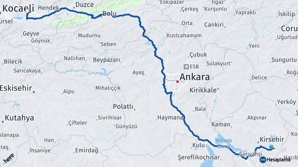 Kırşehir Mucur Sakarya Arası Kaç Km - Yol Haritası