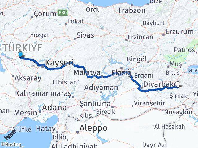 Kırşehir Mucur Siirt Arası Kaç Km - Yol Haritası